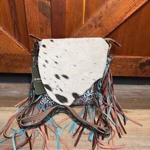 Myra Bag Cobal Blue Western Leather concealed carry fringe Purse NWT